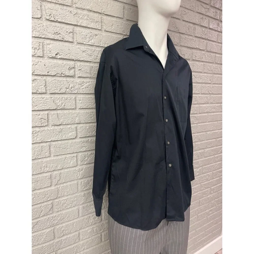 Dockers Men Black Micro-Fiber Blend Long Sleeve Button-Up Shirt Size L 16-16 1/2